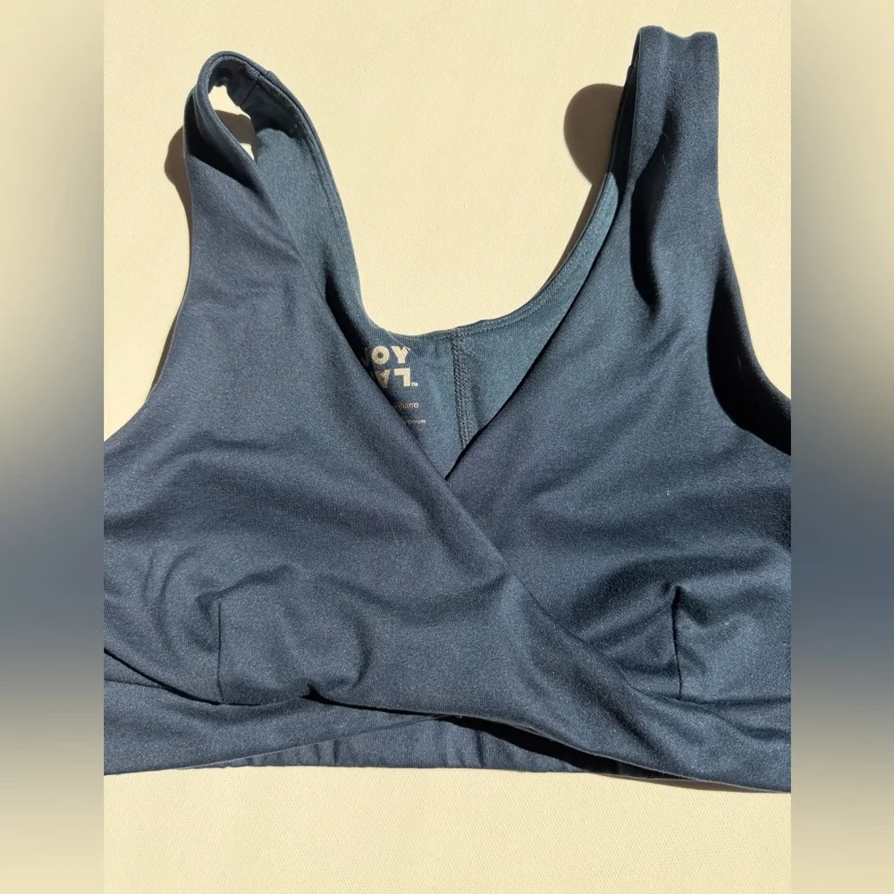 JoyLab Navy V Neck Sports Bra Medium Support Workout Yoga Activewear size M
